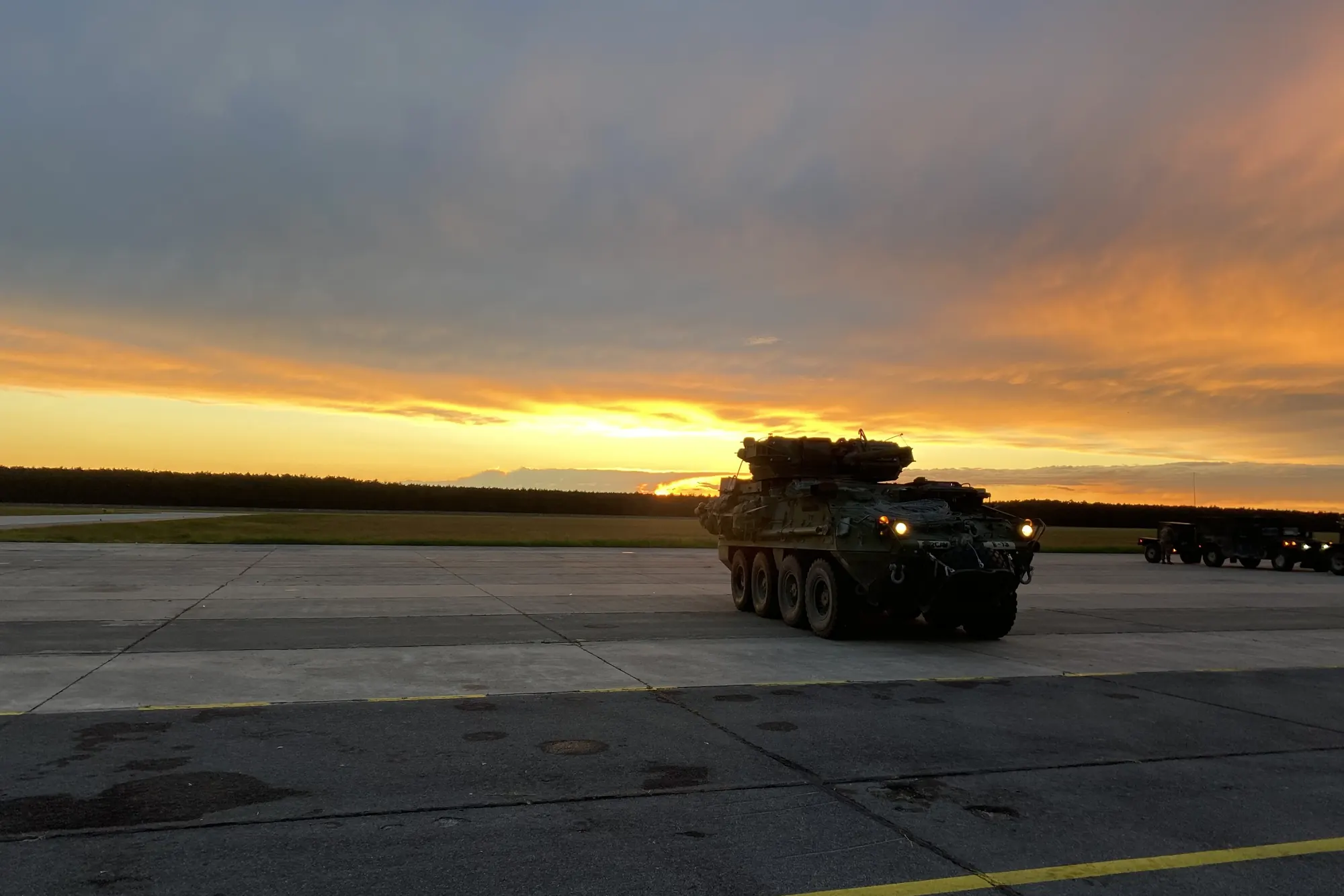 Armoured vehicle at sunset in Slovakia